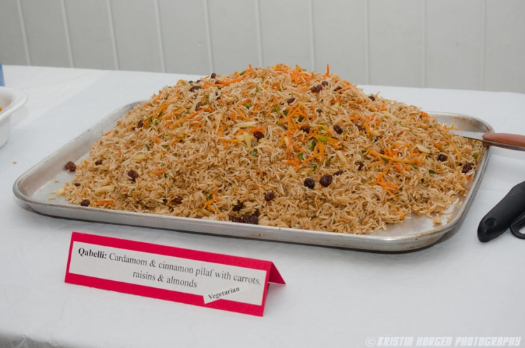 Kabultec 2016 benefit dinner. Qabelli: Cardamom & cinnamon pilaf with carrots, raisins & almonds