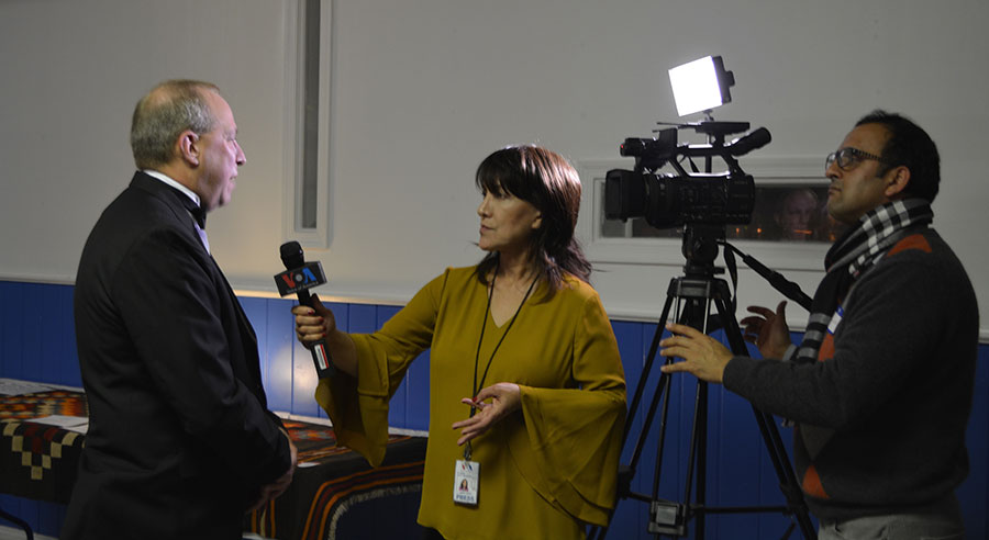 Host Steven Wasko is interviewed by Voice of America at the 2017 Kabultec Benefit Dinner.